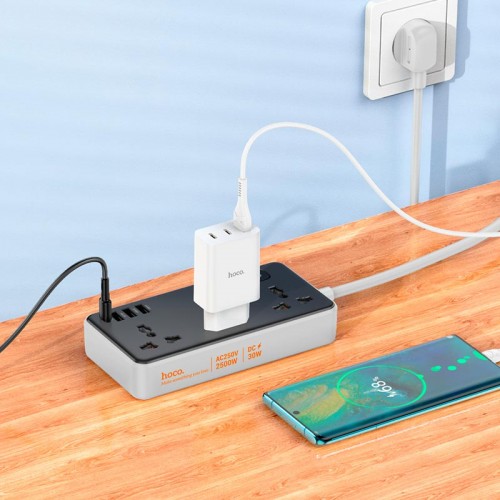 Подовжувач мережевий HOCO Storm 3-position socket AC8A |3USB/1Type-C, PD/QC, 3A/30W| black