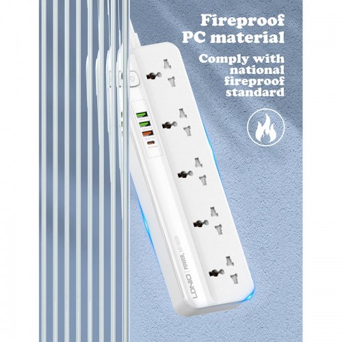 Подовжувач мережевий LDNIO SC5415 |PD20W/QC18W, 3USB/1Type-C, 5Sockets| white