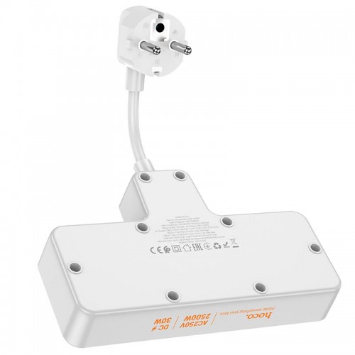 Подовжувач HOCO Reise 2-position expansion socket AC12A |3USB/Type-C, PD/QC, 30W/10A| black