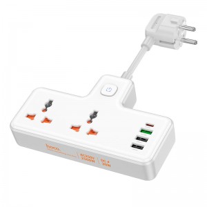 Подовжувач HOCO Reise 2-position expansion socket AC12A |3USB/Type-C, PD/QC, 30W/10A| white