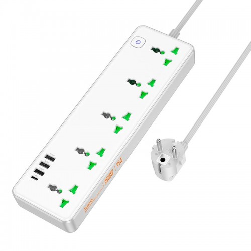 Подовжувач Hoco Talento 5-position socket AC13A |3USB/Type-C, 10A| white