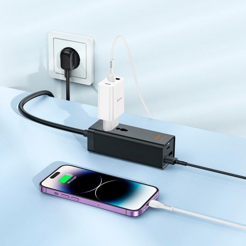 Подовжувач Hoco Talent desktop charger AC9A |2USB/Type-C, PD/QC, 30W/10A| white