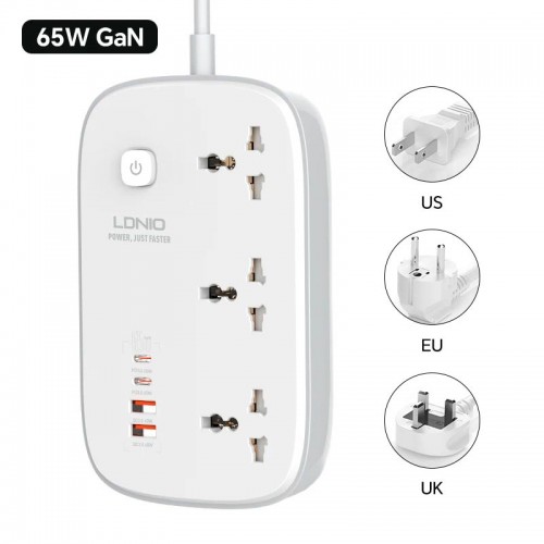 Подовжувач мережевий LDNIO SC3416 |2USB/2Type-C, 3Sockets. QC/PD, 65W/5A, 2m EU Plug| white