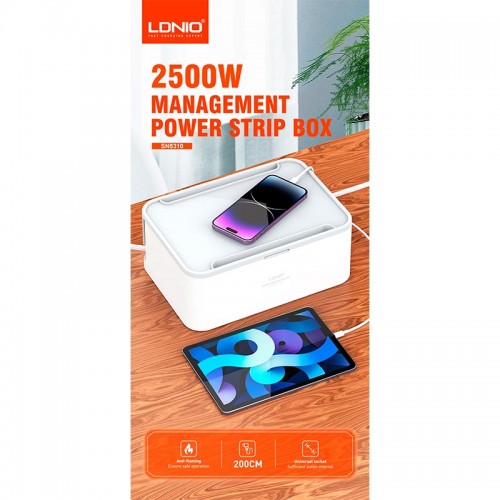 Подовжувач мережевий LDNIO Management Power Strip Box SN5310 |3USB, QC, 5 Sockets, 15.5W/10A| white