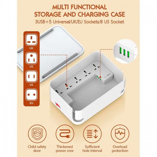 Подовжувач мережевий LDNIO Management Power Strip Box SN5310 |3USB, QC, 5 Sockets, 15.5W/10A| white