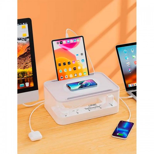 Подовжувач мережевий LDNIO Management Power Strip Box SN5310W |15W Qi/1Type-C/2USB, QC/PD, 5 Sockets, 30W/10A| white