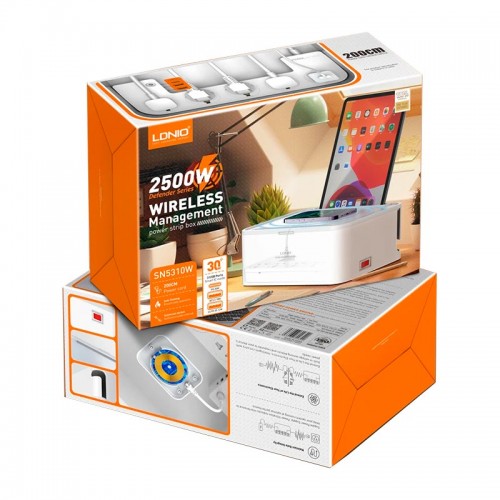 Подовжувач мережевий LDNIO Management Power Strip Box SN5310W |15W Qi/1Type-C/2USB, QC/PD, 5 Sockets, 30W/10A| white