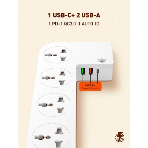Подовжувач мережевий LDNIO Management Power Strip Box SN5310W |15W Qi/1Type-C/2USB, QC/PD, 5 Sockets, 30W/10A| white