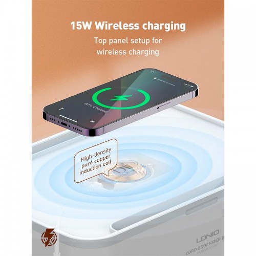 Подовжувач мережевий LDNIO Management Power Strip Box SN5310W |15W Qi/1Type-C/2USB, QC/PD, 5 Sockets, 30W/10A| white