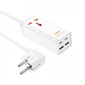 Подовжувач Hoco Barry desktop charger AC10A |2USB/2Type-C, PD/QC, 65W/10A| white