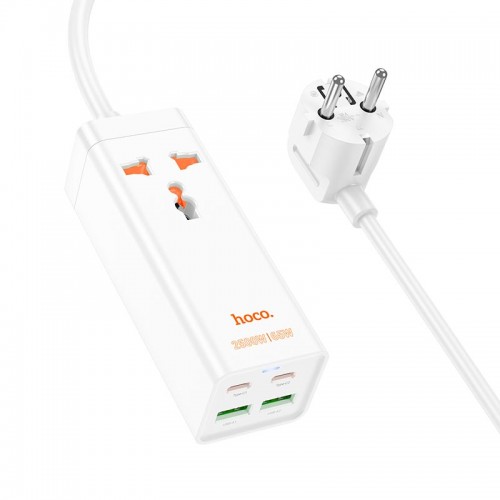Подовжувач Hoco Barry desktop charger AC10A |2USB/2Type-C, PD/QC, 65W/10A| white