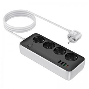 Подовжувач Hoco Sunlight 4-bit desktop socket (L=3M) AC22 |3USB/1Type-C, 30W/3A, PD/QC| black