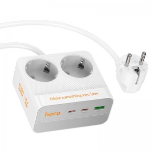 Подовжувач мережевий HOCO Descanso 2-socket PD desktop charger AC27 (L=2M) |1USB/2Type-C, 30W/3A| white