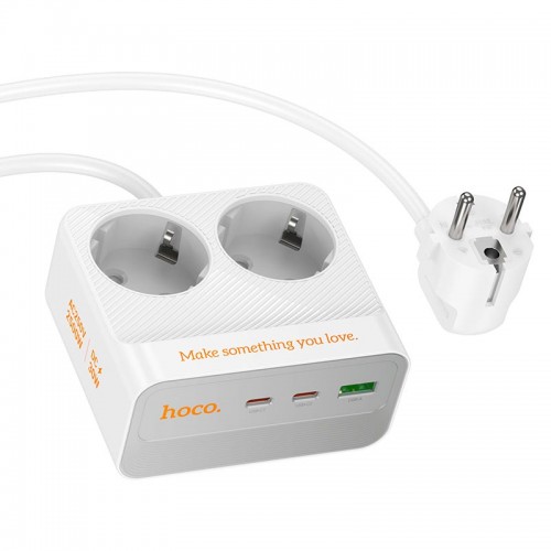 Подовжувач мережевий HOCO Descanso 2-socket PD desktop charger AC27 (L=2M) |1USB/2Type-C, 30W/3A| white