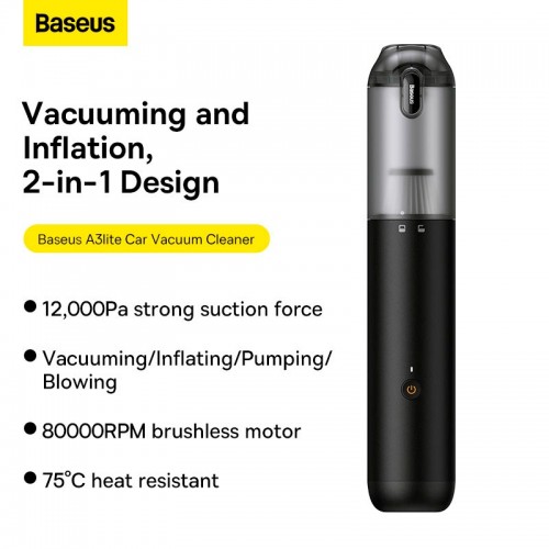 Автомобільний пилосос Baseus A3lite Car Vacuum Cleaner Black |7-12kPa| black