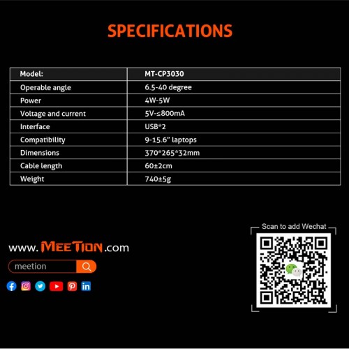 Кулер для ноутбука MeeTion CoolingPad CP3030 |9-15.6"| black