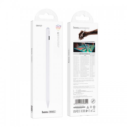 Стилус HOCO Smooth series magnetic rechargeable capacitive pen for Pad GM107 white