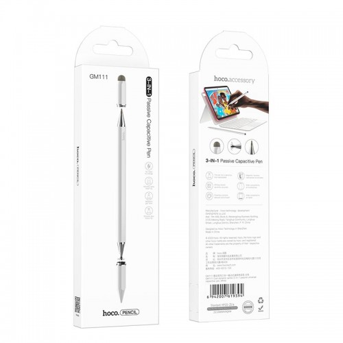 Стилус HOCO Cool dynamic series 3-in-1 passive universal capacitive pen GM111 white