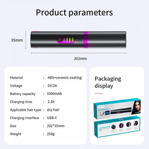 Портативна плойка для укладання волосся HOCO Protect portable hair straightener DAR33 black