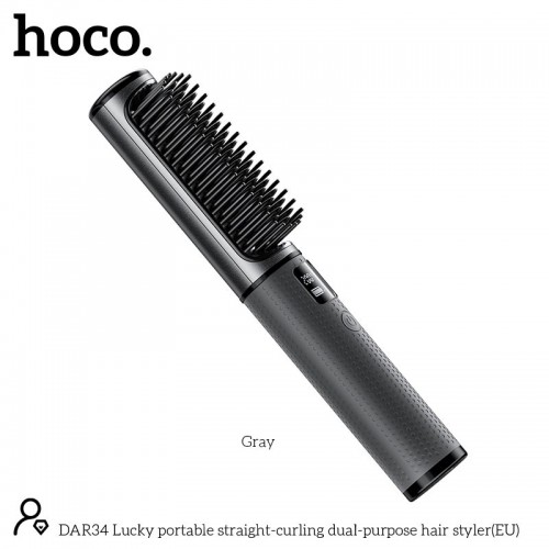 Електрична гребінець-випрямляч для волосся HOCO Lucky portable straight-curling dual-purpose hair styler DAR34 grey
