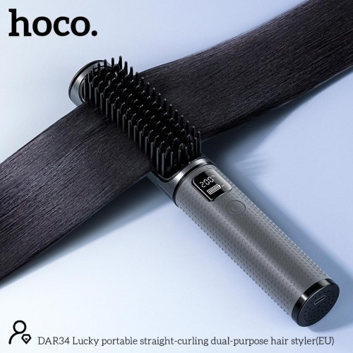 Електрична гребінець-випрямляч для волосся HOCO Lucky portable straight-curling dual-purpose hair styler DAR34 grey