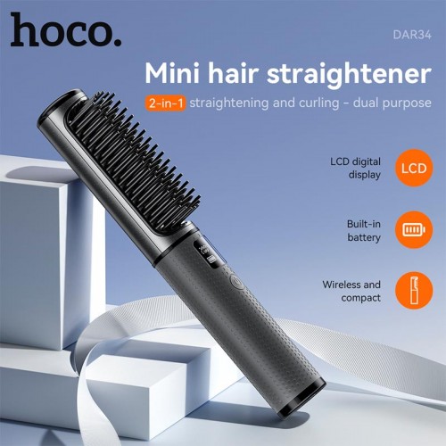 Електрична гребінець-випрямляч для волосся HOCO Lucky portable straight-curling dual-purpose hair styler DAR34 grey