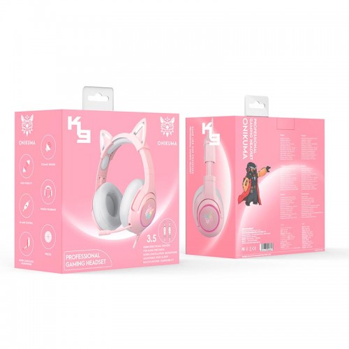 Навушники ONIKUMA Gaming CAT with LED K9 |3.5mm| pink