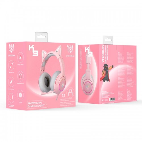 Навушники ONIKUMA Gaming CAT with LED K9 7.1 pink