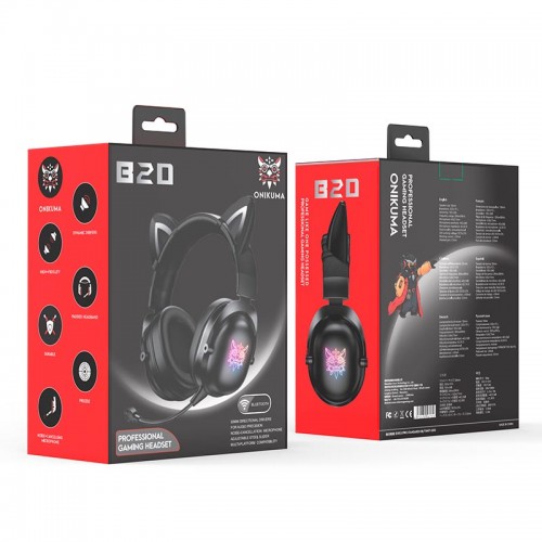 Навушники ONIKUMA Bluetooth Gaming CAT with LED B100 (B20) |BT5.0, 15-22h| pink