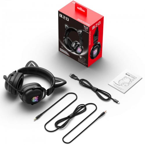 Навушники ONIKUMA Bluetooth Gaming CAT with LED B100 (B20) |BT5.0, 15-22h| pink