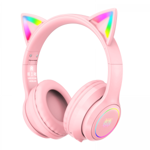Навушники ONIKUMA Bluetooth Gaming CAT with LED B90 pink