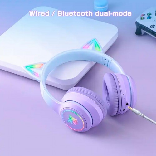 Навушники ONIKUMA Bluetooth Gaming CAT with LED B90 pink