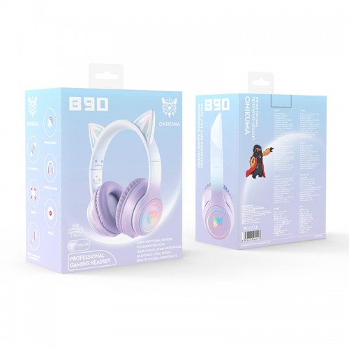 Навушники ONIKUMA Bluetooth Gaming CAT with LED B90 pink