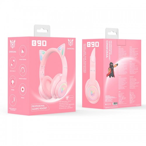 Навушники ONIKUMA Bluetooth Gaming CAT with LED B90 pink