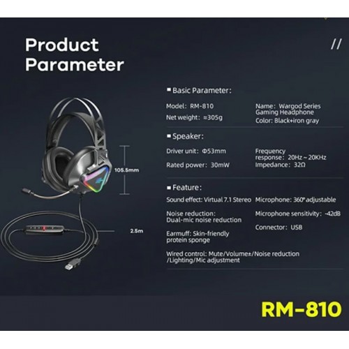 Навушники REMAX LED Wargod Series Gaming Headphone RM-810 |USB 7.1| black