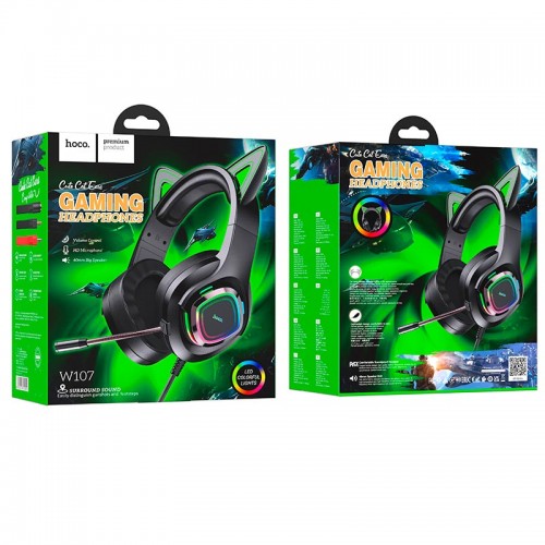Наушники HOCO Cute cat luminous cat ear gaming headphones W107
