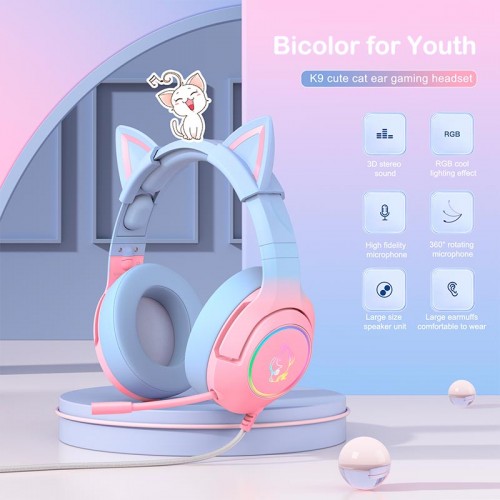 Навушники ONIKUMA Gaming CAT Gradient with RGB K9 |3.5mm| pink&blue