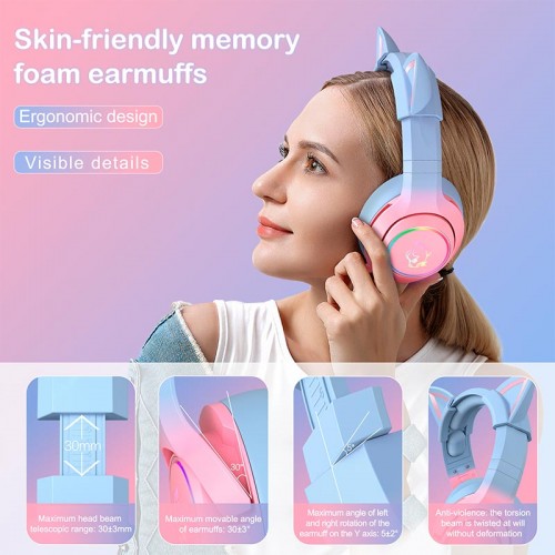 Навушники ONIKUMA Gaming CAT Gradient with RGB K9 |3.5mm| pink&blue