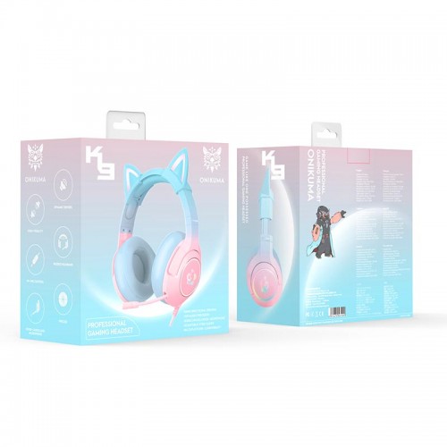 Навушники ONIKUMA Gaming CAT Gradient with RGB K9 |3.5mm| pink&blue