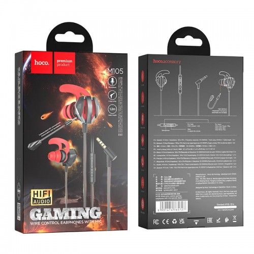 Навушники Hoco Sharp Wire control gaming earphones with microphone M105 |HD Mic, Hi-Fi| black