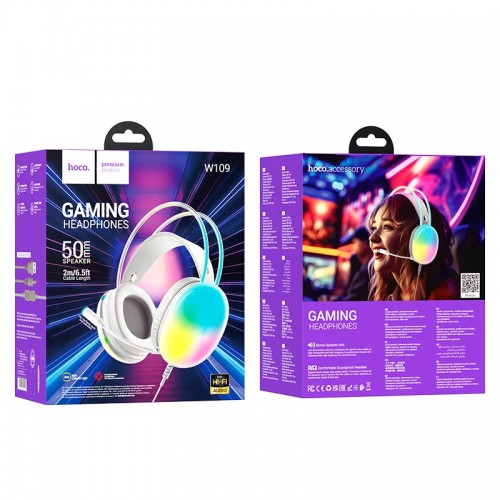 Навушники HOCO rich gaming headphones W109 RGB |AUX+USB, 2m| white