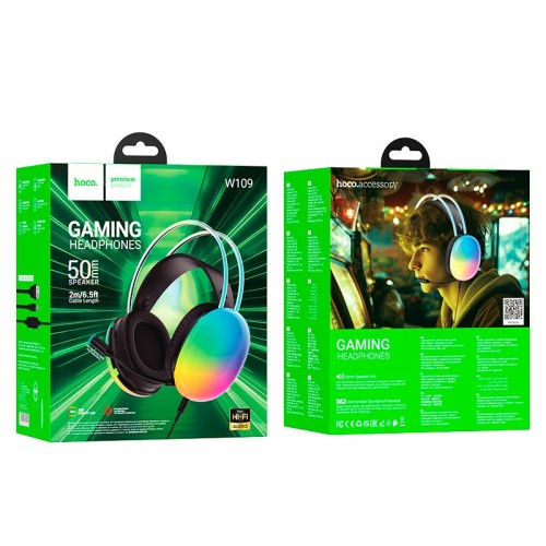 Навушники HOCO rich gaming headphones W109 RGB |AUX+USB, 2m| white