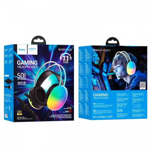 Навушники Hoco rich channel gaming headphones RGB W109 Plus |USB7.1, 2m| black