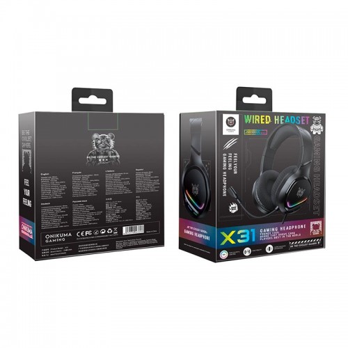 Навушники Onikuma Wired Headphone with RGB Colorful Lighting Surround Sound Over-Ear X31 |USB+3.5mm, RGB| black