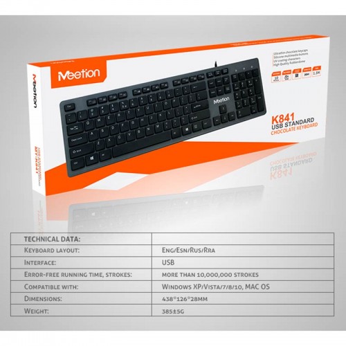Клавіатура Meetion USB Standard Chocolate Ultrathin Keyboard K841 |Ukr/RU/EN| black