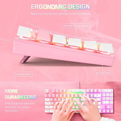 Набір Gaming Combo 2-in1 ONIKUMA G26 + CW916 (Keyboard engine/Mouse) white-pink