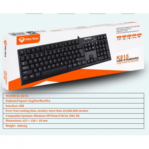Клавіатура Meetion USB + Hub Keyboard K815 |Ukr/RU/EN| black