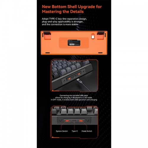 Ігрова клавіатура Meetion Tri-Mode RGB Backlit Mechanical Keyboard MK14 |BT5.0/2.4G/Wired| (UA/ru/EN Layouts) black