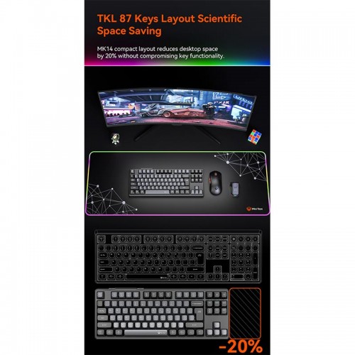 Игровая клавиатура Meetion Tri-Mode RGB с подсветкой, механическая клавиатура MK14 |BT5.0/2.4G/Проводная| (раскладки UA/ru/EN) чёрная
