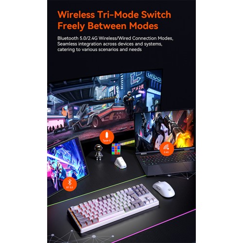 Игровая клавиатура Meetion Tri-Mode RGB с подсветкой, механическая клавиатура MK14 |BT5.0/2.4G/Проводная| (раскладки UA/ru/EN) чёрная